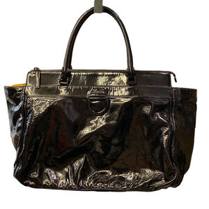 M GUCCI Black Patent Leather Horsebit Tote Shoulder Bag - Recolored